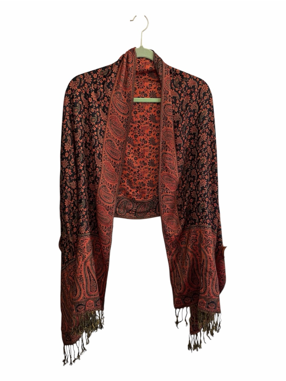 Red Paisley Fringe Shawl Wrap for Women